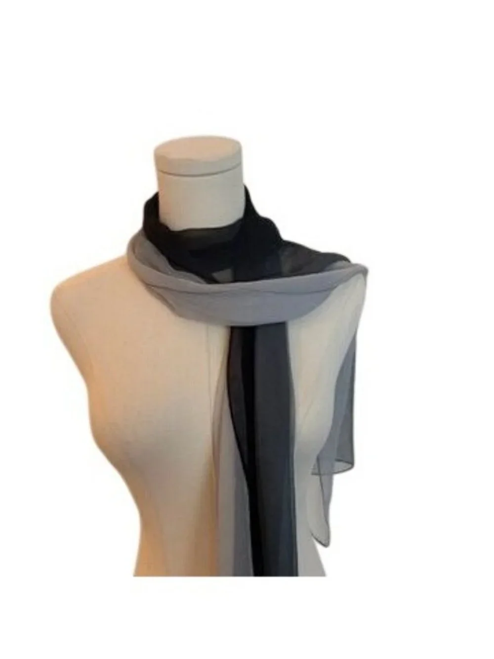 Sheer Silk Blend Black Gray Lightweight Scarf 20x75 Inches Hombre Gauzy Long